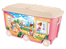 Ящик для игрушек 66,5л розовый на колесах