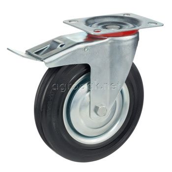 Колесо поворотное с тормозом Стелла-техник 4003-200 диаметр 200мм, грузоподъемность 185кг, резина, металл