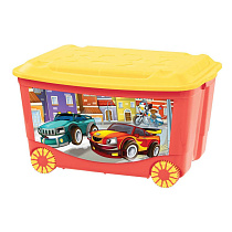 Ящик для игрушек на колесах с аппликацией, 580х390х335 мм, 45л (красный)